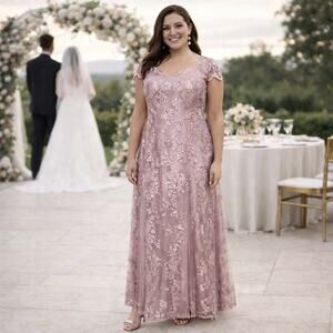 Brianna Size 20 Pink Embroidered Lace Formal Dress Mother of the Bride NWT